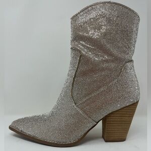 Autumn Western Silver Sparkly Rhinestone Glitz Ankle bootie size 8.5